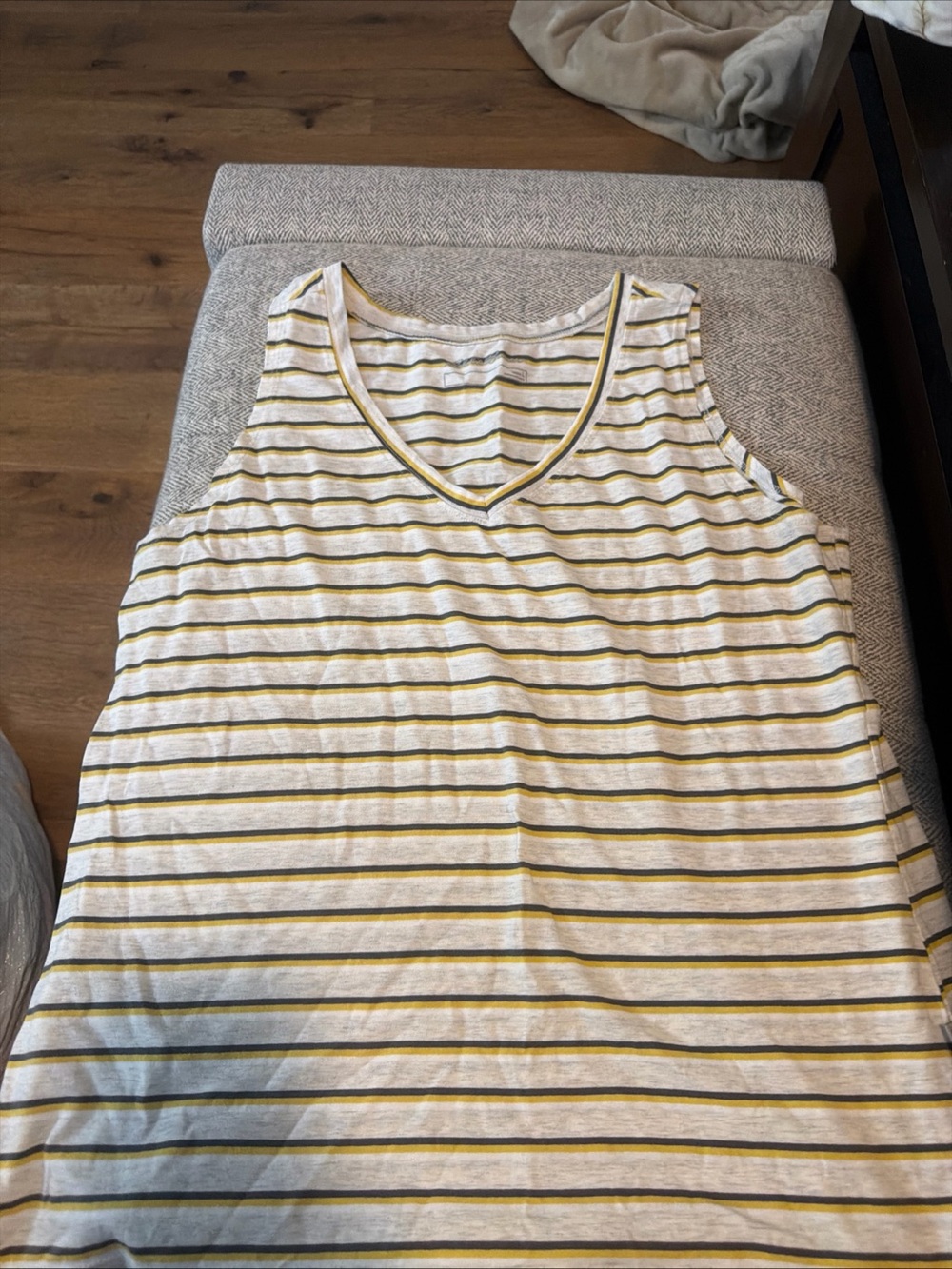 Eddie Bauer White Tank Top with Olive and Gray Stripes